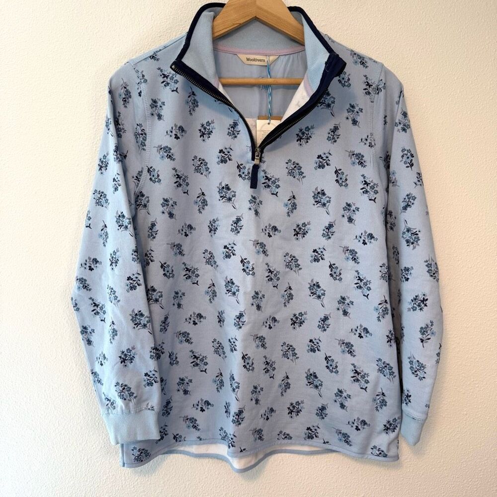 WoolOvers Floral Quarter Zip Organic Cotton Sweatshirt‎ Size Medium NWT FLAW